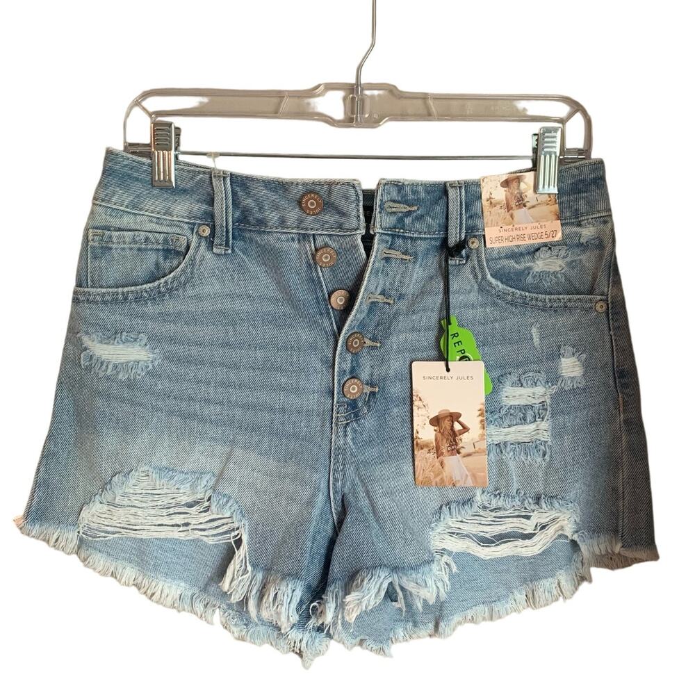 Sincerely Jules Super High Rise Wedge Distressed Jean Cutoff Shorts- Size 5 (27)